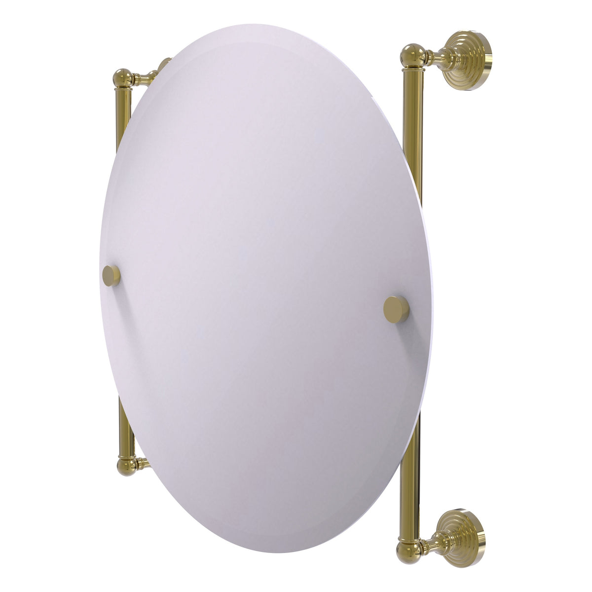 Allied Brass WP-27-90-UNL Waverly Place Unlacquered Brass Round Frameless Rail Wall-Mounted Mirror