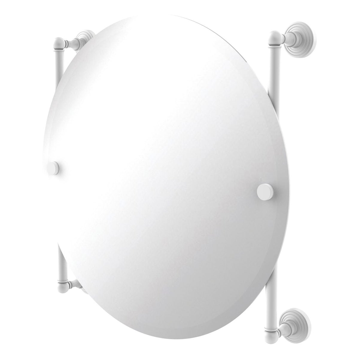 Allied Brass WP-27-90-WHM Waverly Place Matte White Round Frameless Rail Wall-Mounted Mirror