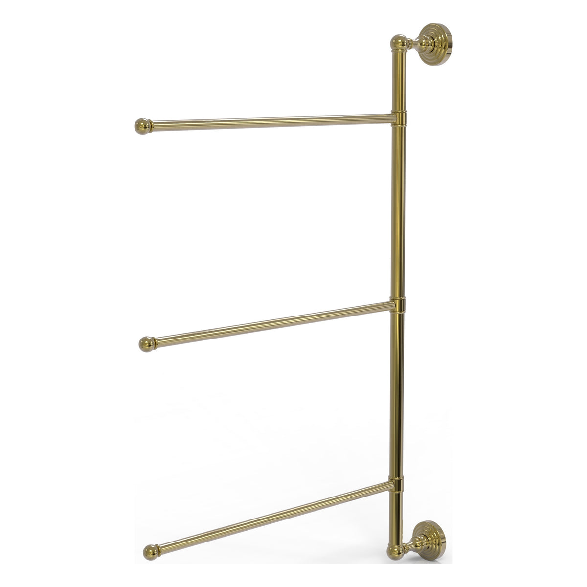 Allied Brass WP-27/3/16/28-UNL Waverly Place 28" Unlacquered Brass 3 Swing Arm Vertical Vertical Towel Bar