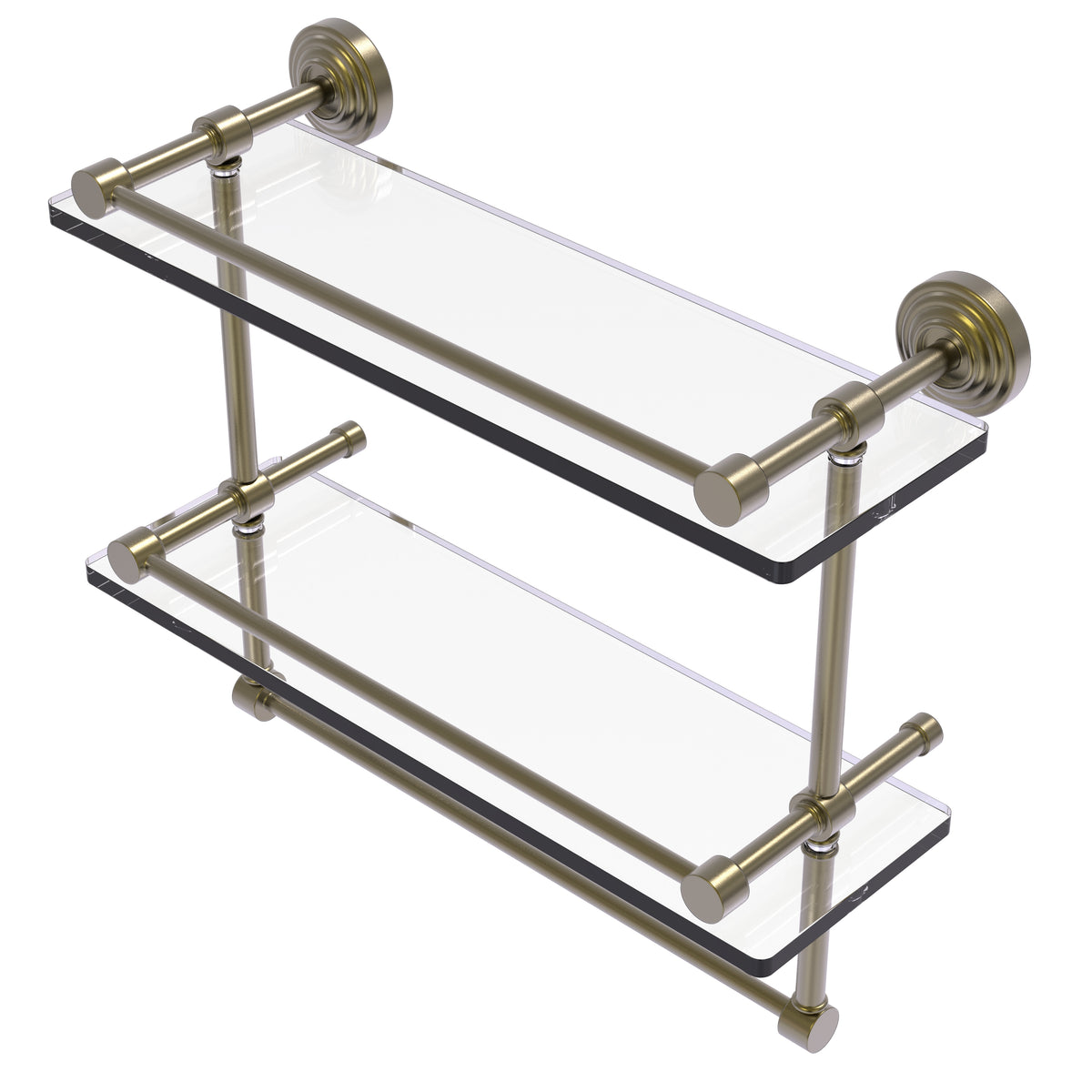 Allied Brass WP-2TB/16-GAL-ABR Waverly Place 16" Antique Brass Double Glass Shelf