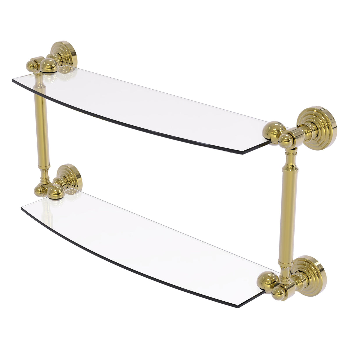 Allied Brass WP-34/18-UNL Waverly Place 18" 2-Tiered Unlacquered Brass Glass Shelf