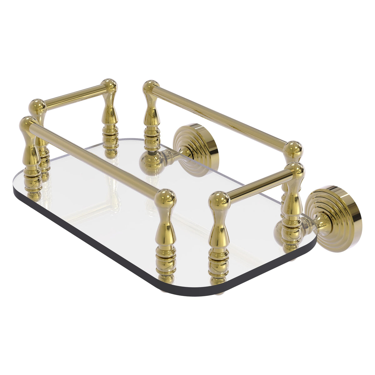 Allied Brass WP-GT-6-UNL Waverly Place Unlacquered Brass Wall-Mounted Glass Guest Towel Tray