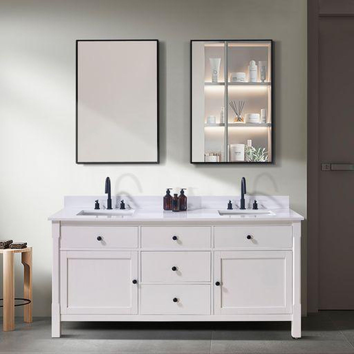 Altair Andalo 73" x 22" Snow White Composite Stone Bathroom Vanity Top With White SInk