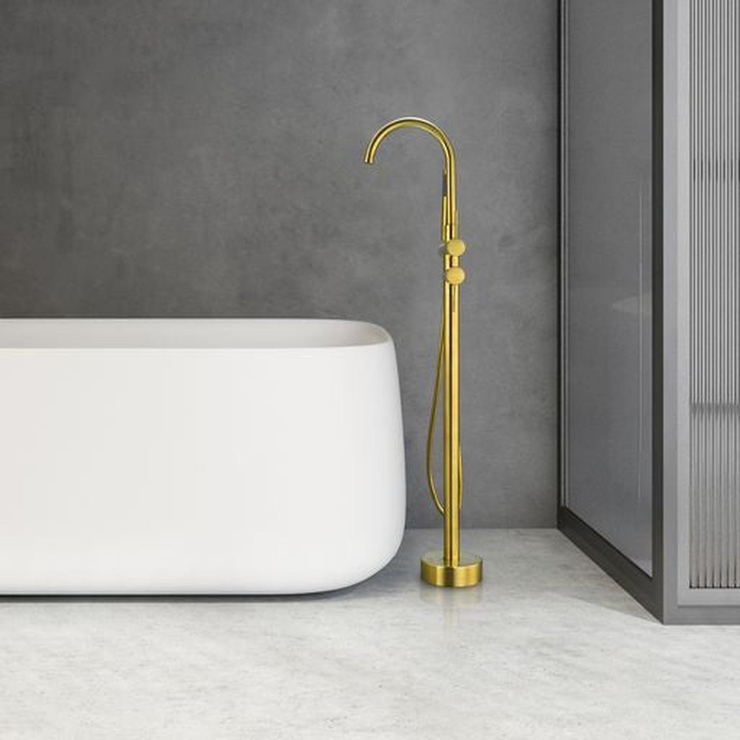 Altair Assens Brushed Gold Double Lever Handle Freestanding Bathtub Faucet With Handshower