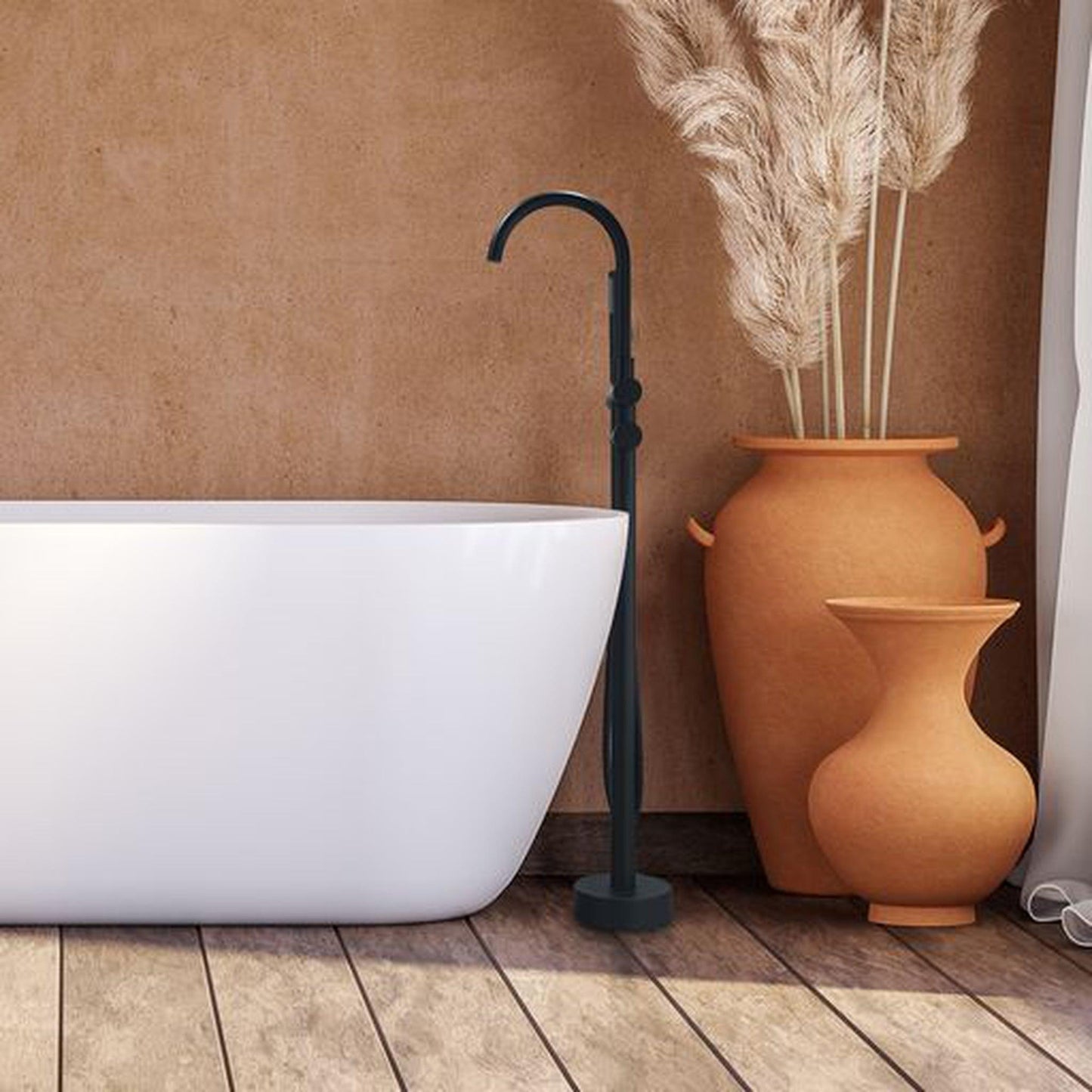 Altair Assens Matte Black Double Lever Handle Freestanding Bathtub Faucet With Handshower