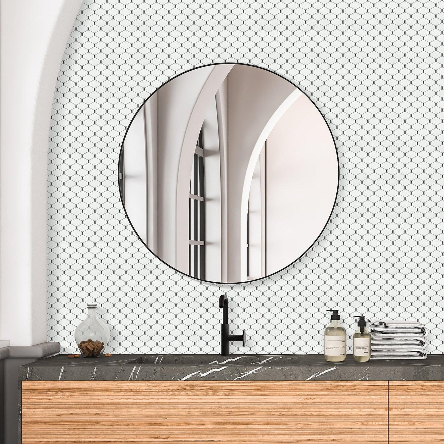Altair Badajoz 11 pcs. Honeycomb White and Black Glass Mosaic Wall Tile