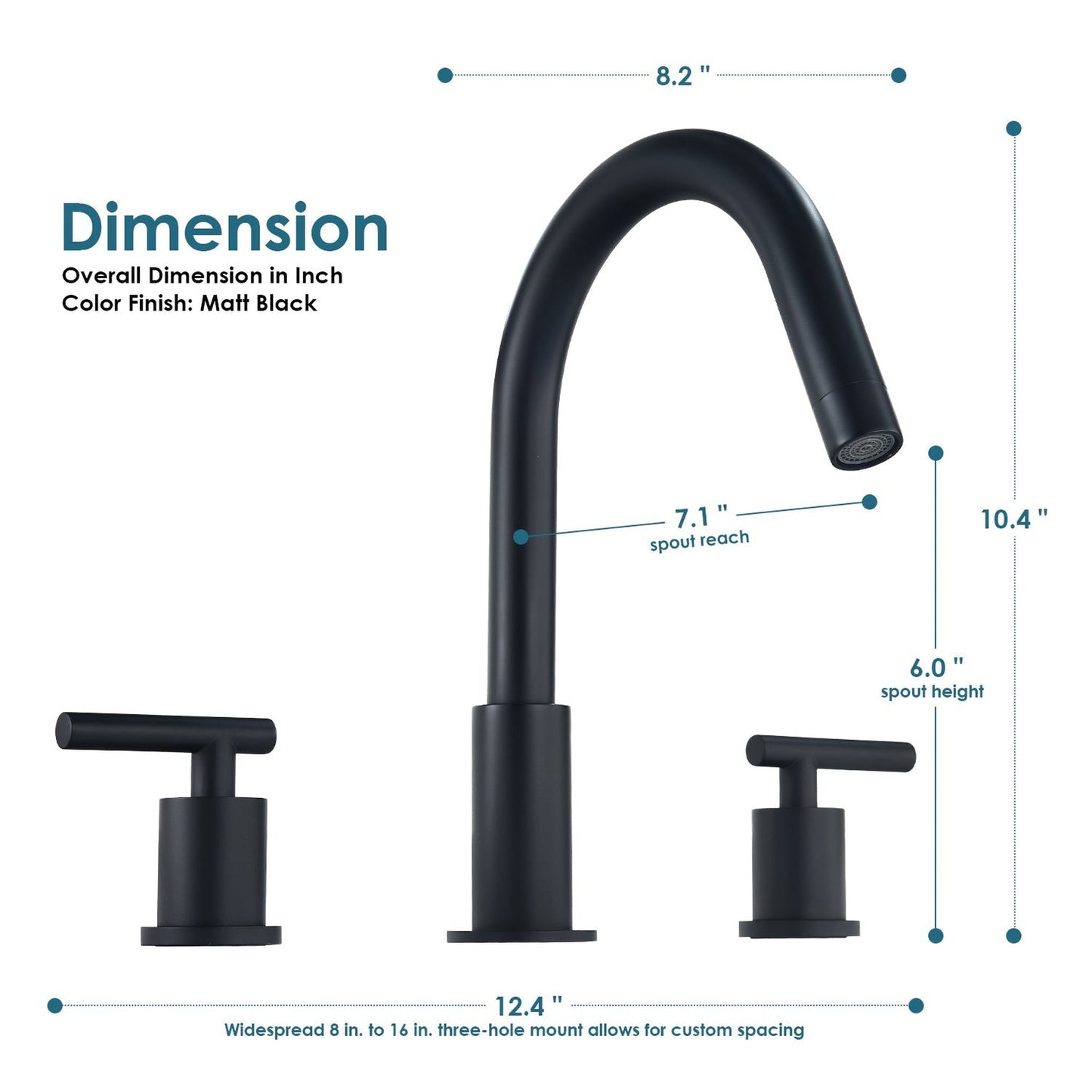 Altair Balen 8" Widespread 2-Handle Matte Black High-Arc Sink Faucet