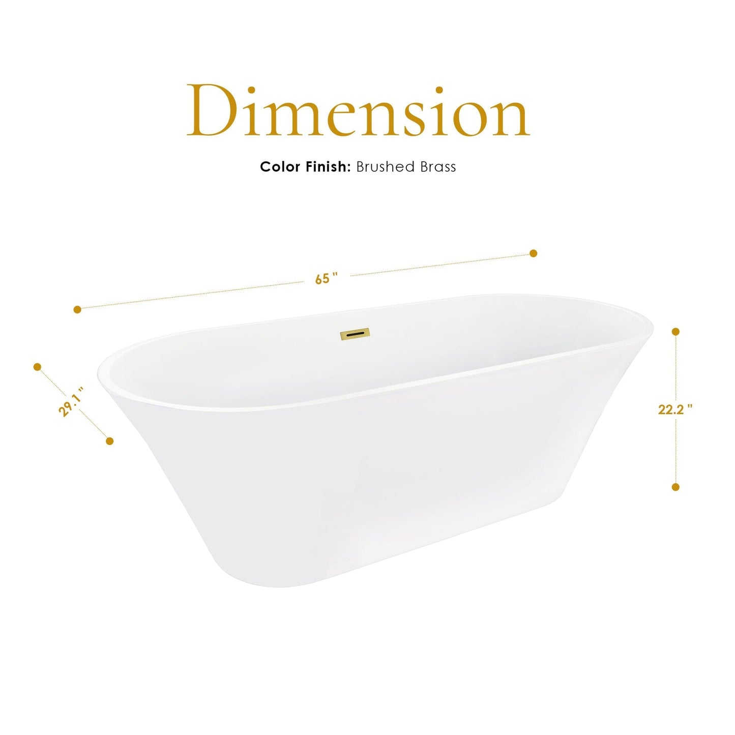 Altair Blarn 65" x 29" White Acrylic Freestanding Bathtub With Drain and Overflow