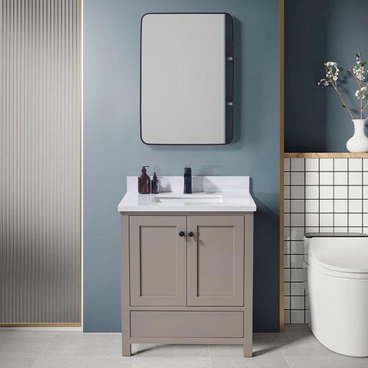 Altair Caorle 31" x 22" Snow White Composite Stone Bathroom Vanity Top With White SInk