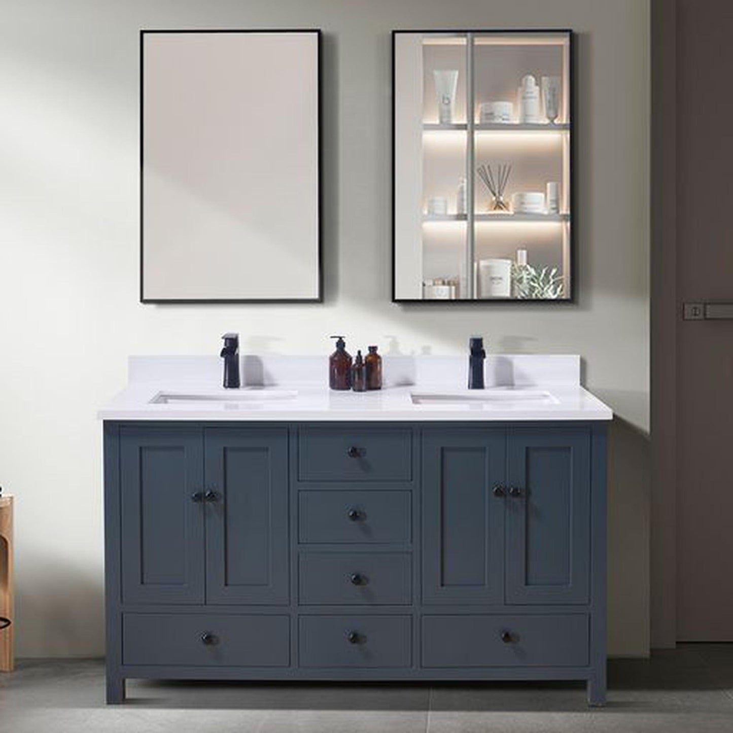 Altair Caorle 61" x 22" Snow White Composite Stone Bathroom Vanity Top With Double White SInk