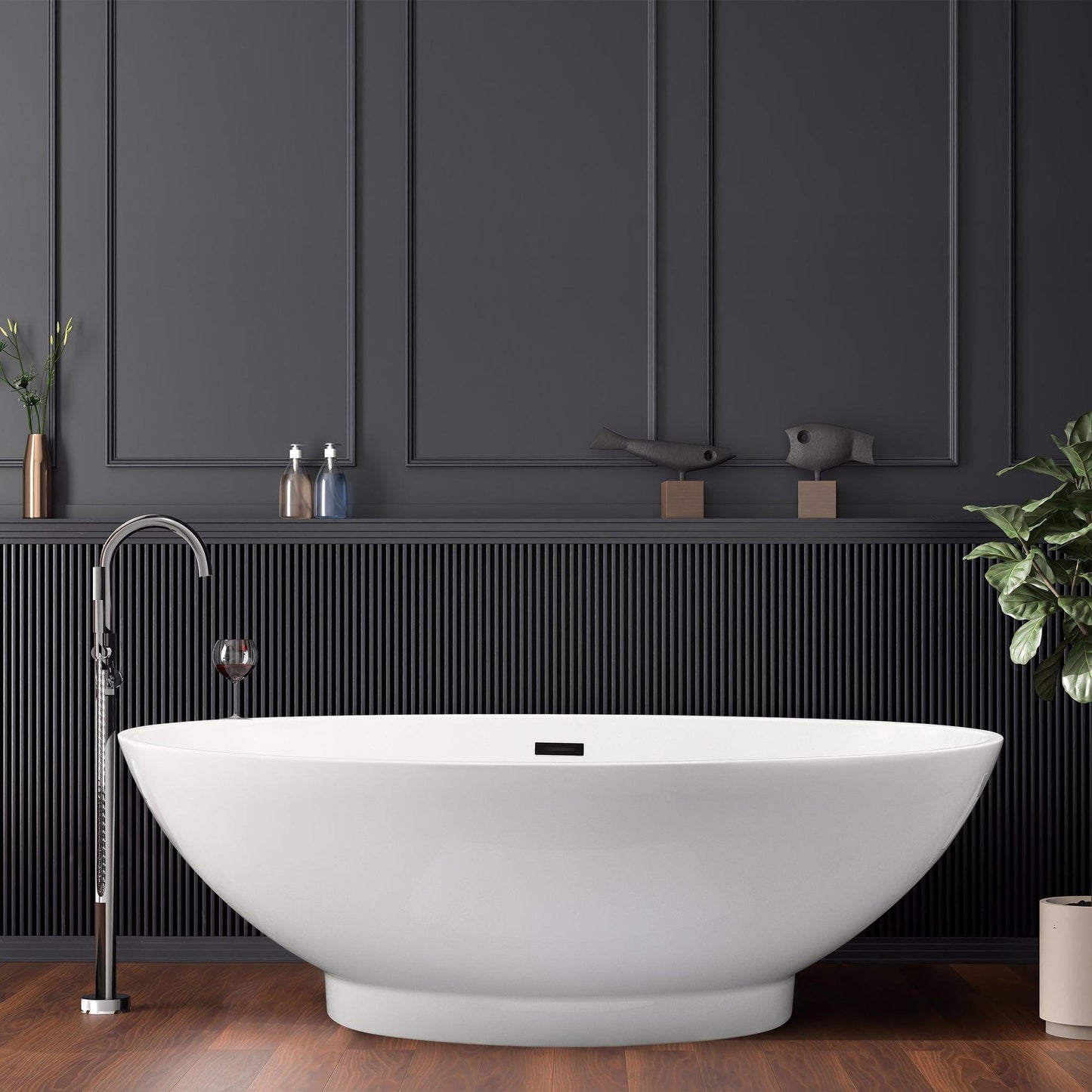 Altair Elbow 67" x 32" White Acrylic Freestanding Bathtub With Drain and Overflow