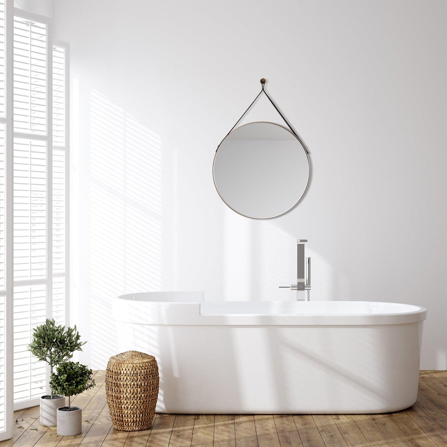 Altair Epoca 28" Round Brushed Gold Aluminum Framed Wall-Mounted Mirror