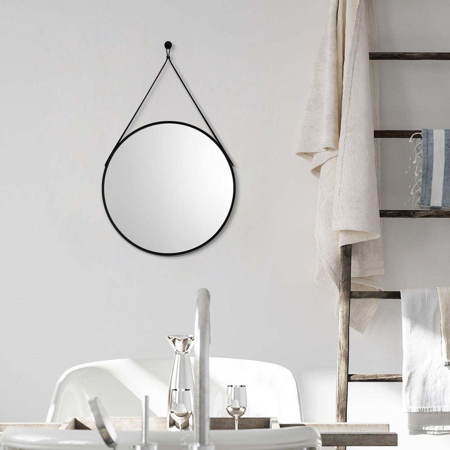 Altair Epoca 28" Round Matt Black Aluminum Framed Wall-Mounted Mirror