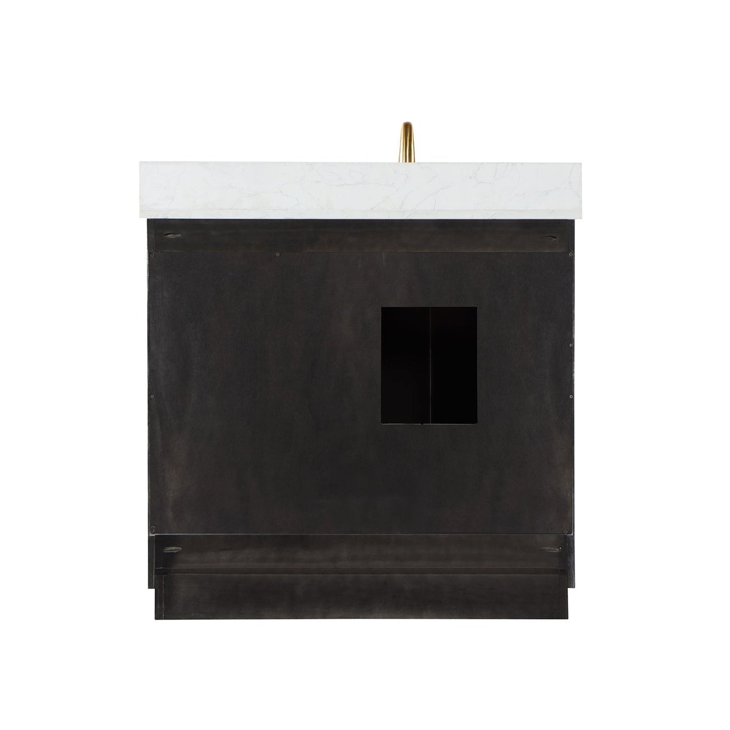 Altair Gazsi 36" Black Oak Freestanding Single Bathroom Vanity Set With Elegant Composite Grain White Stone Top, Rectangular Undermount Ceramic Sink, Overflow, and Backsplash