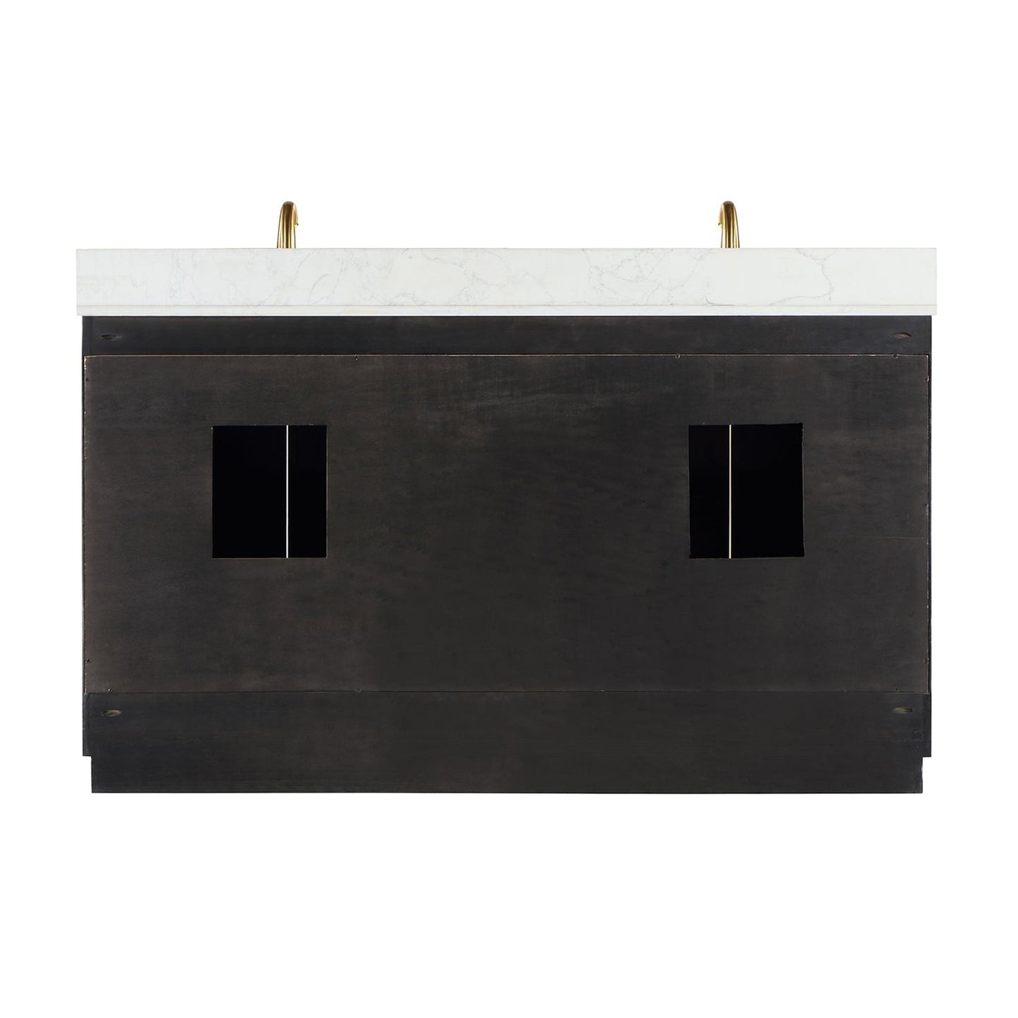 Altair Gazsi 60" Black Oak Freestanding Double Bathroom Vanity Set With Elegant Composite Grain White Stone Top, Two Rectangular Undermount Ceramic Sinks, Overflow, and Backsplash