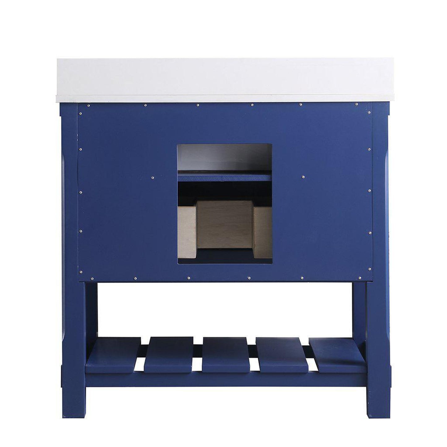 Altair Georgia 36" Single Jewelry Blue Freestanding Bathroom Vanity Set With Aosta White Composite Stone Top, Rectangular Farmhouse Sink, Overflow, and Backsplash