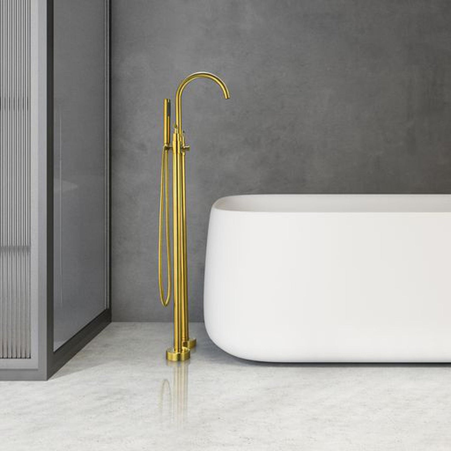 Altair Gnosall Brushed Gold Double Lever Handle Freestanding Bathtub Faucet With Handshower
