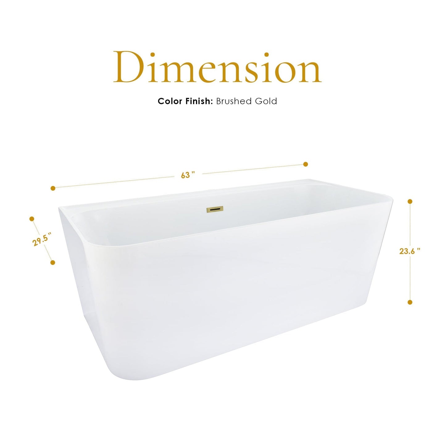 Altair Groda 63" x 30" White Acrylic Freestanding Bathtub With Brushed Gold Drain and Overflow