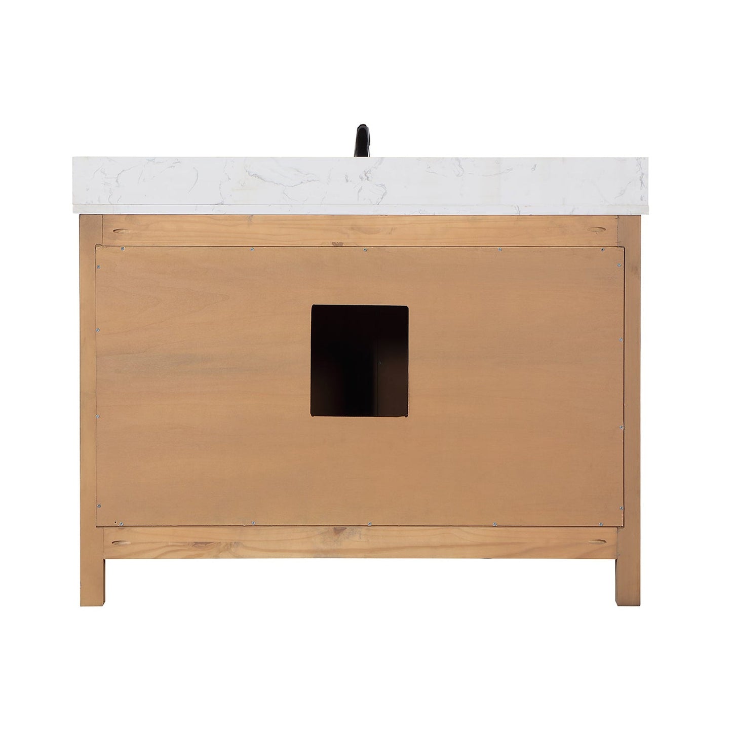 Altair Hadiya 48" Single Brown Pine Freestanding Bathroom Vanity Set With Elegant Aosta White Composite Stone Top, Rectangular Undermount Ceramic Sink, Overflow, and Backsplash