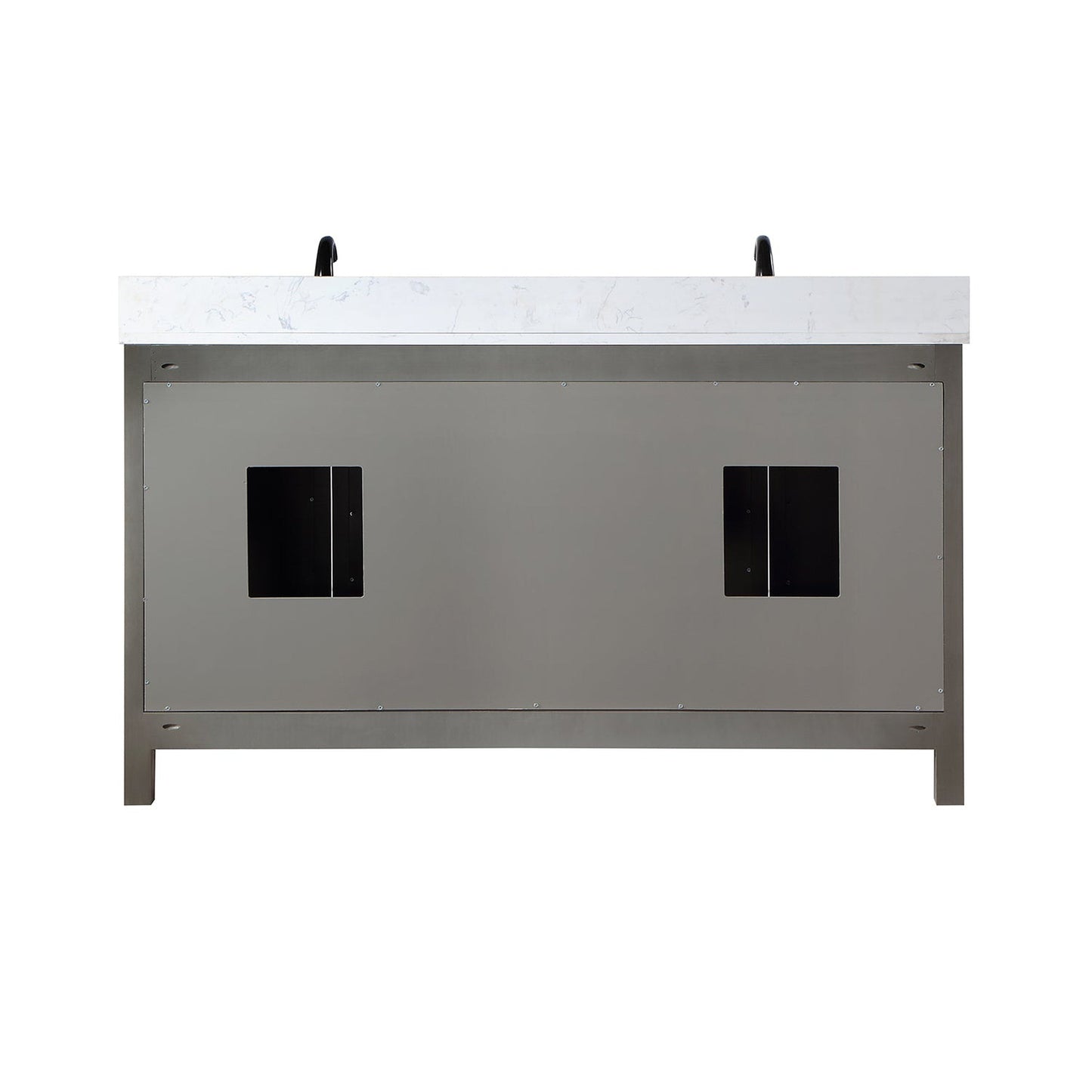 Altair Hadiya 60" Double Gray Pine Freestanding Bathroom Vanity Set With Mirror, Elegant Aosta White Composite Stone Top, Two Rectangular Undermount Ceramic Sinks, Overflow, and Backsplash