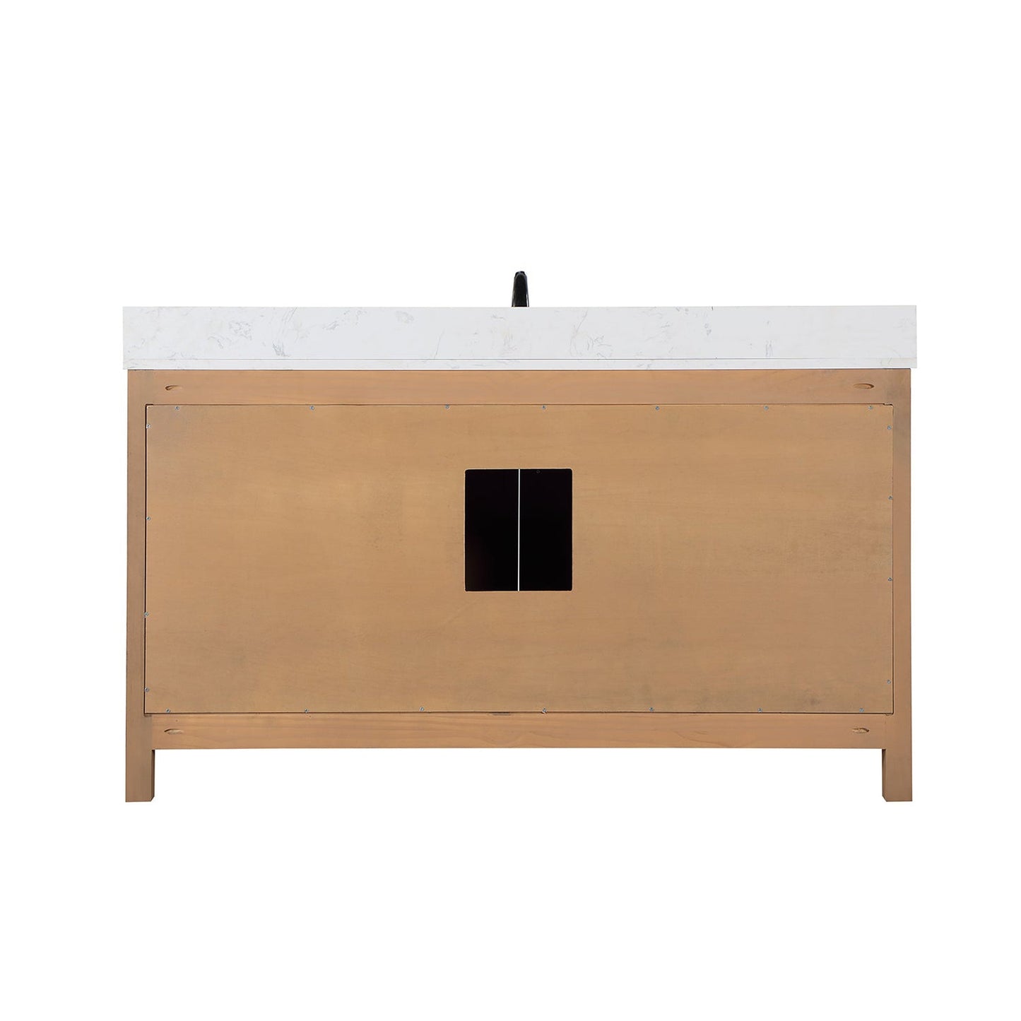 Altair Hadiya 60" Single Brown Pine Freestanding Bathroom Vanity Set With Mirror, Elegant Aosta White Composite Stone Top, Rectangular Undermount Ceramic Sink, Overflow, and Backsplash