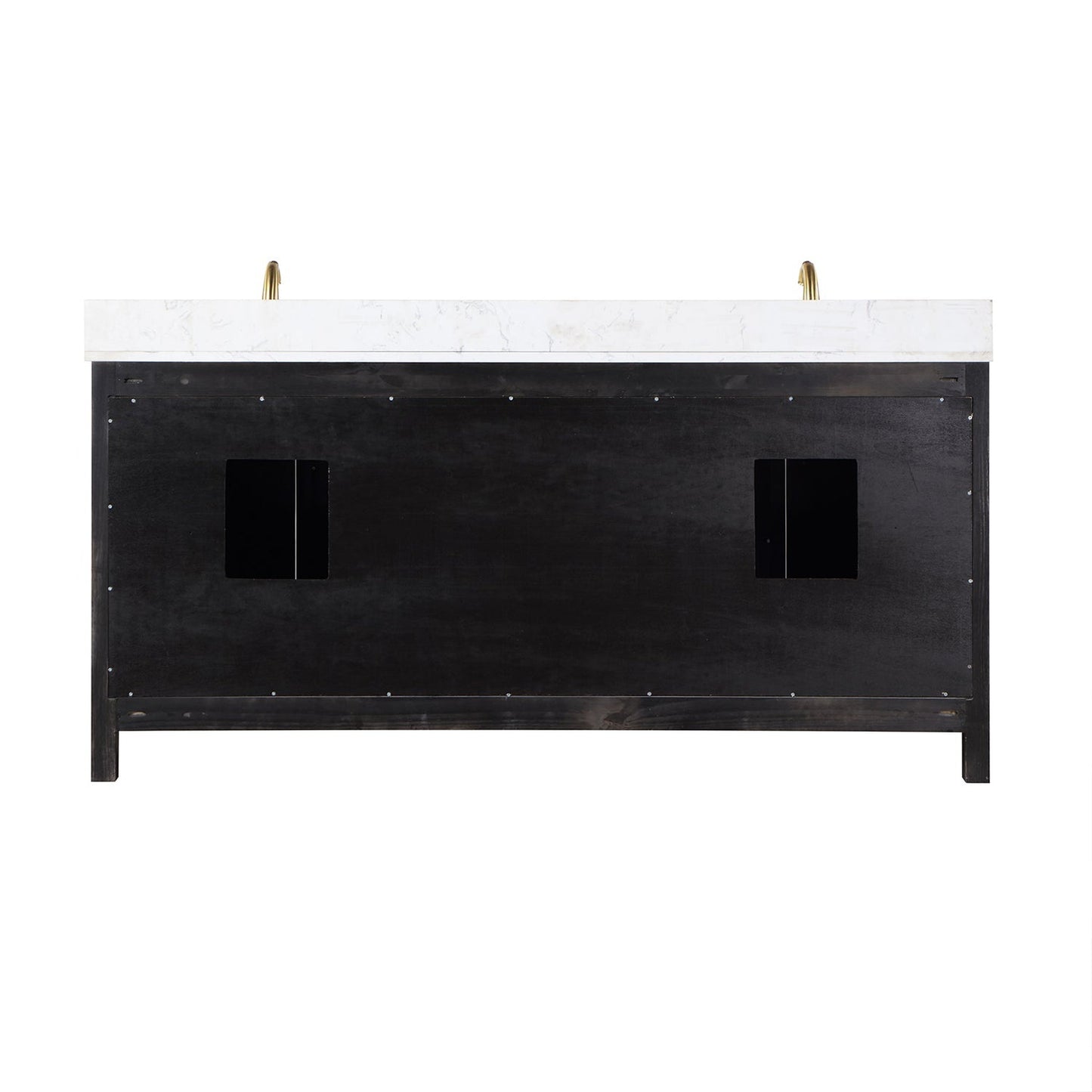 Altair Hadiya 72" Double Black Oak Freestanding Bathroom Vanity Set With Elegant Aosta White Composite Stone Top, Two Rectangular Undermount Ceramic Sinks, Overflow, and Backsplash