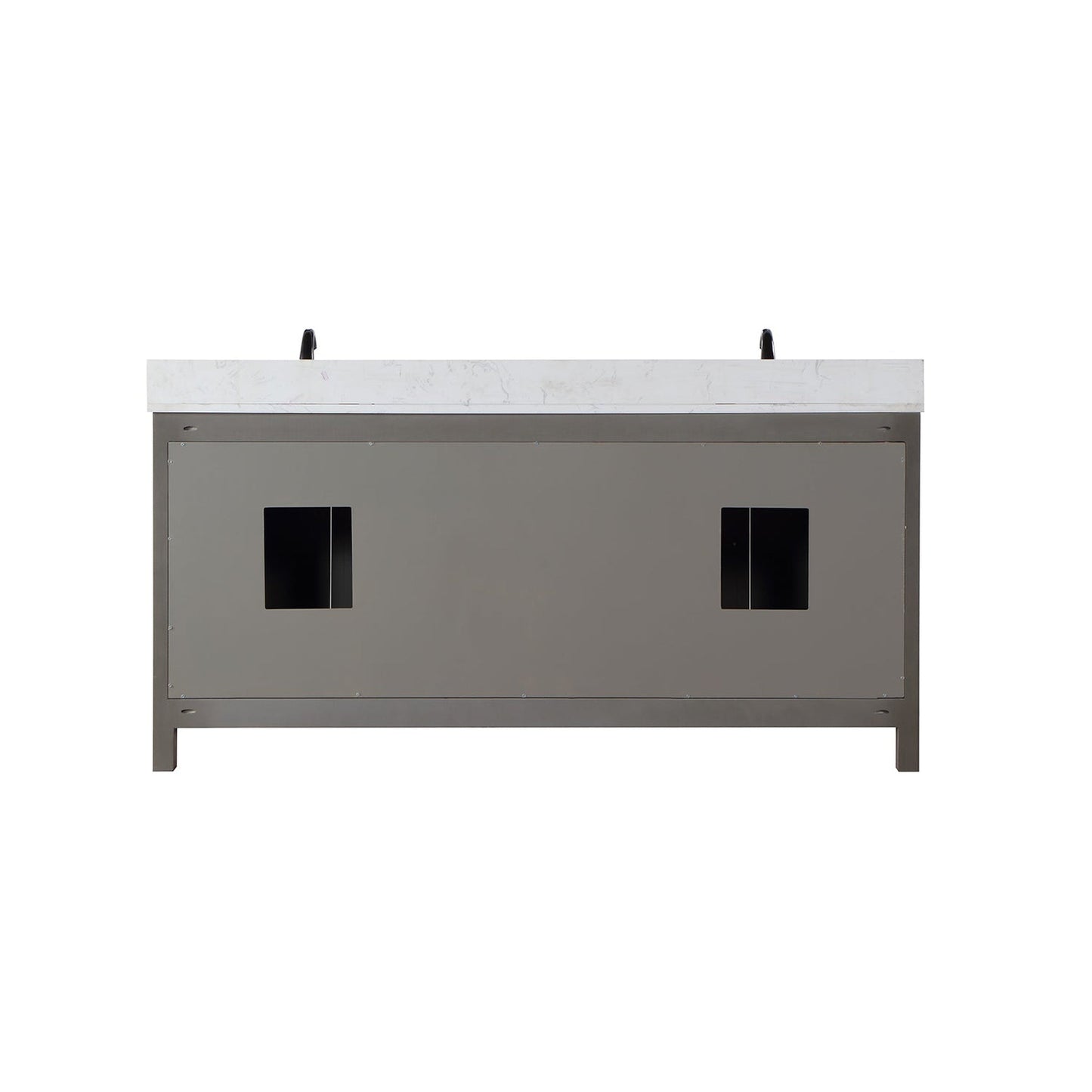 Altair Hadiya 72" Double Gray Pine Freestanding Bathroom Vanity Set With Mirror, Elegant Aosta White Composite Stone Top, Two Rectangular Undermount Ceramic Sinks, Overflow, and Backsplash