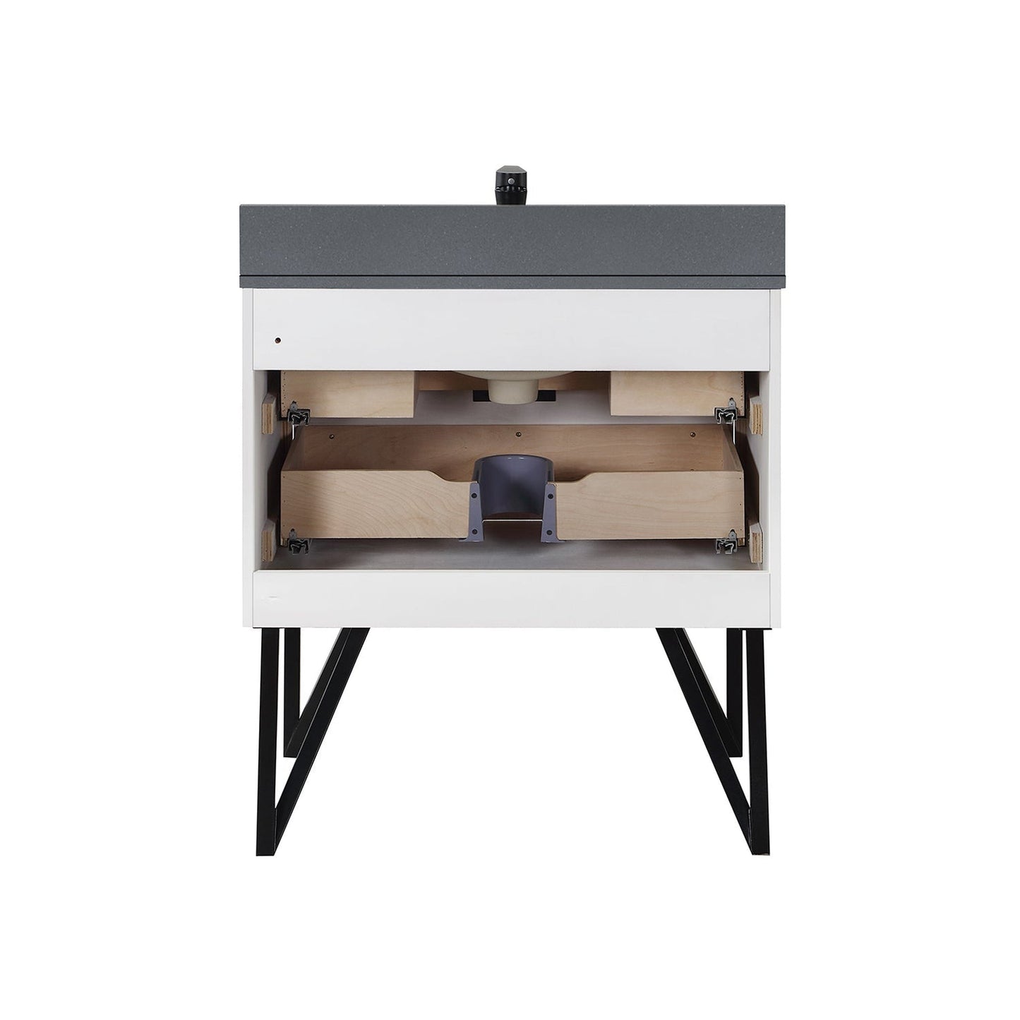 Altair Helios 30" White Freestanding Single Bathroom Vanity Set With Concrete Gray Composite Stone Top, Single Rectangular Undermount Ceramic Sink, Overflow, and Backsplash