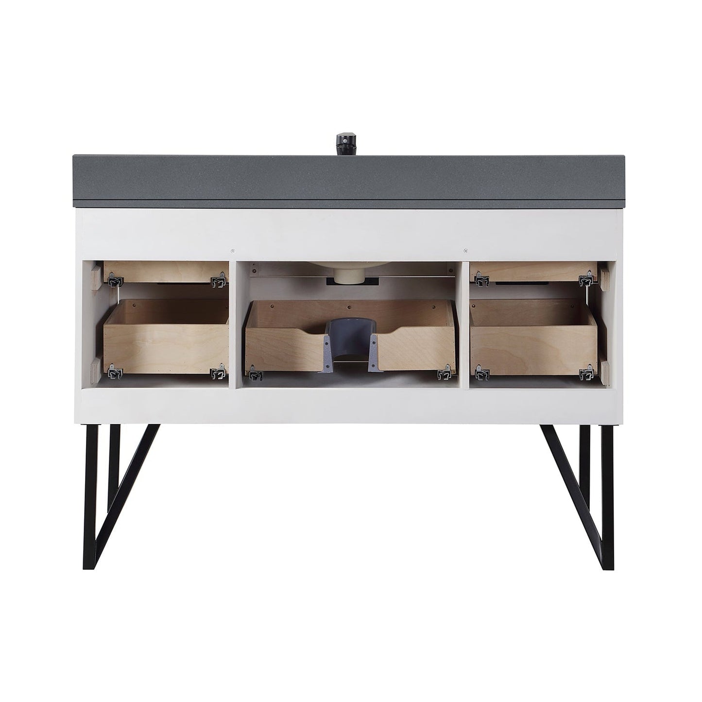 Altair Helios 48" White Freestanding Single Bathroom Vanity Set With Mirror, Concrete Gray Composite Stone Top, Single Rectangular Undermount Ceramic Sink, Overflow, and Backsplash