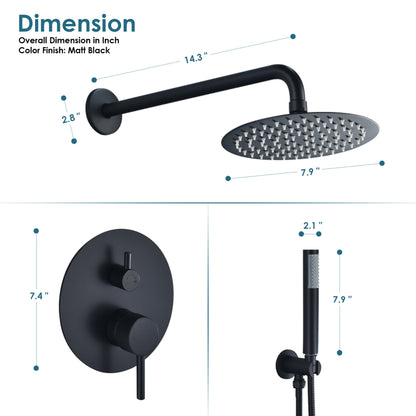 Altair Herne Matte Black Complete Shower System With 8" Round Rain Shower Head and Rough-In Valve