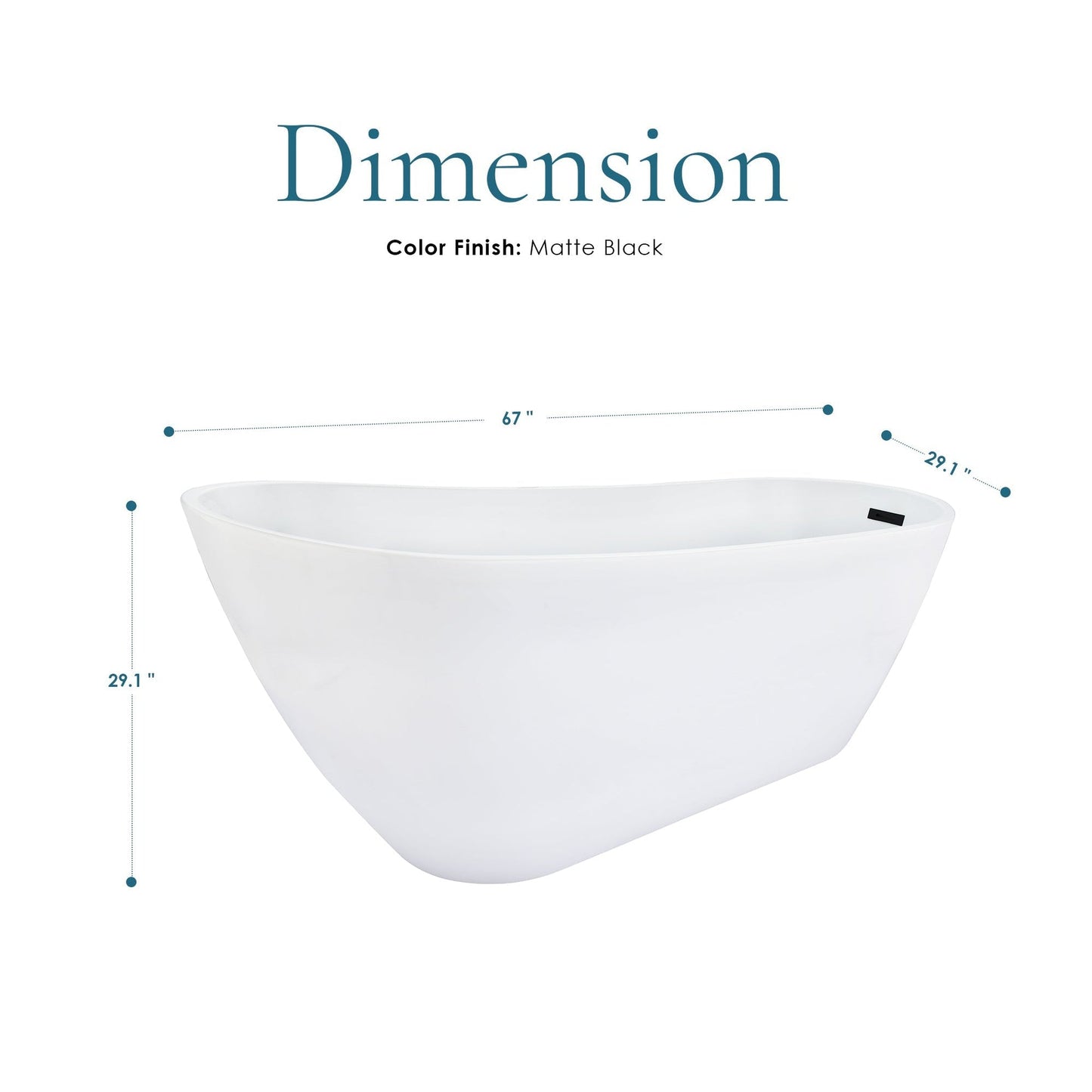 Altair Ipure 67" x 29" White Acrylic Freestanding Bathtub With Drain and Overflow