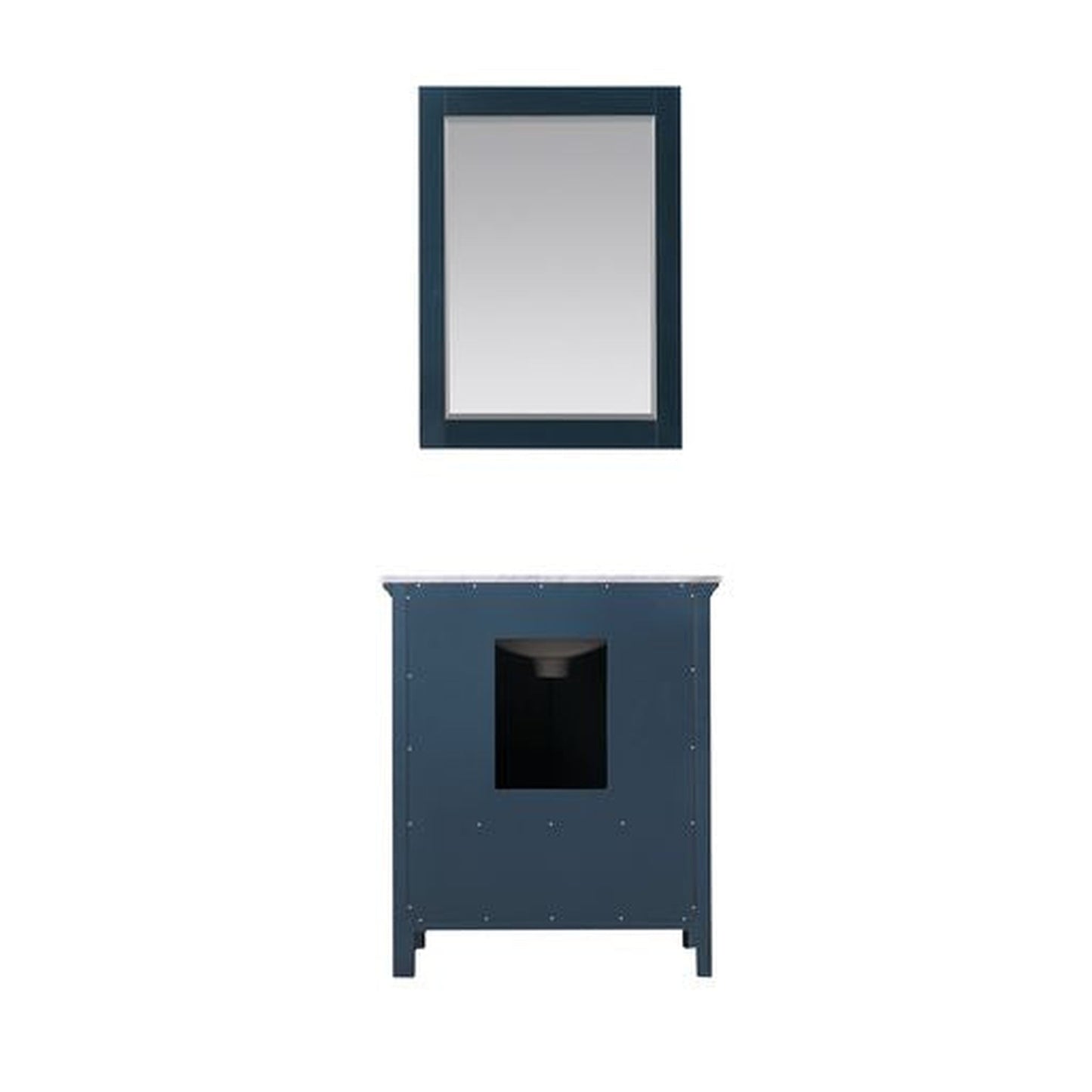 Altair Isla 30" Single Classic Blue Freestanding Bathroom Vanity Set With Mirror, Natural Carrara White Marble Top, Rectangular Undermount Ceramic Sink, and Overflow