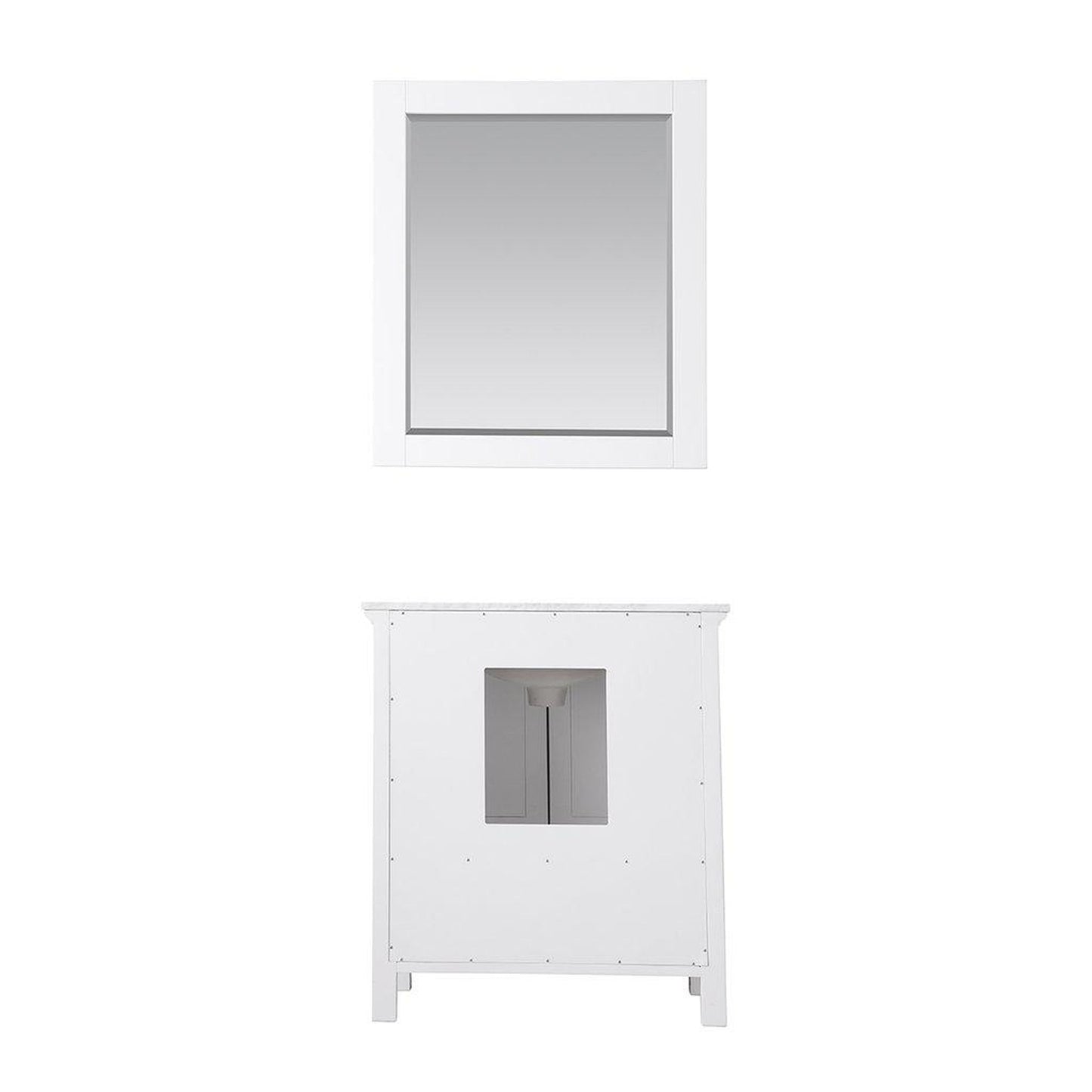 Altair Isla 30" Single White Freestanding Bathroom Vanity Set With Mirror, Natural Carrara White Marble Top, Rectangular Undermount Ceramic Sink, and Overflow