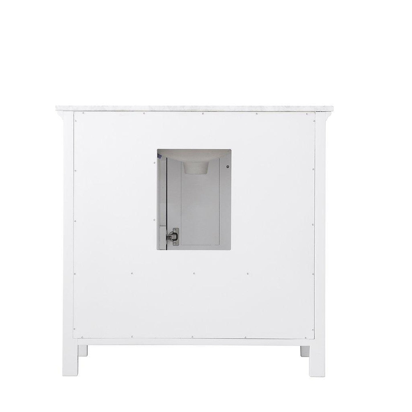Altair Isla 36" Single White Freestanding Bathroom Vanity Set With Natural Carrara White Marble Top, Rectangular Undermount Ceramic Sink, and Overflow