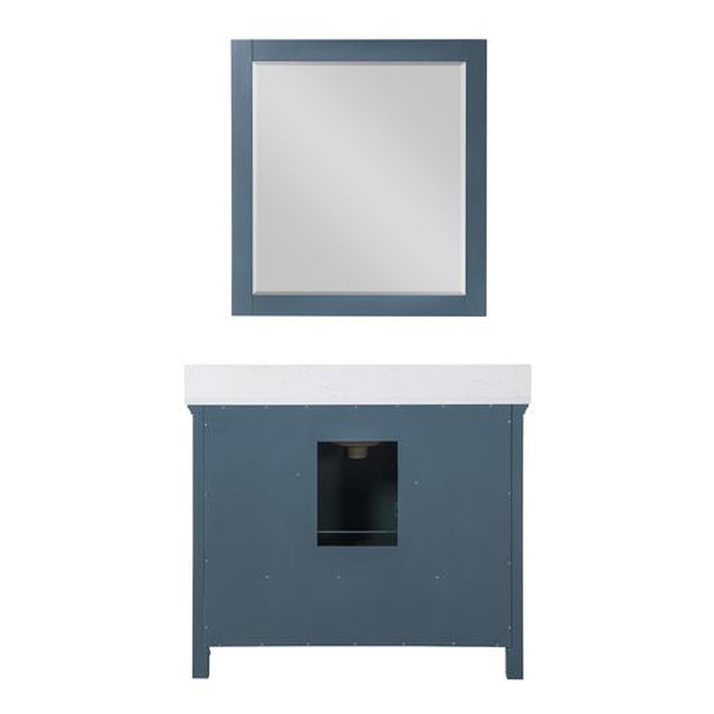 Altair Isla 42" Single Classic Blue Freestanding Bathroom Vanity Set With Mirror, Aosta White Composite Stone Top, Rectangular Undermount Ceramic Sink, and Overflow