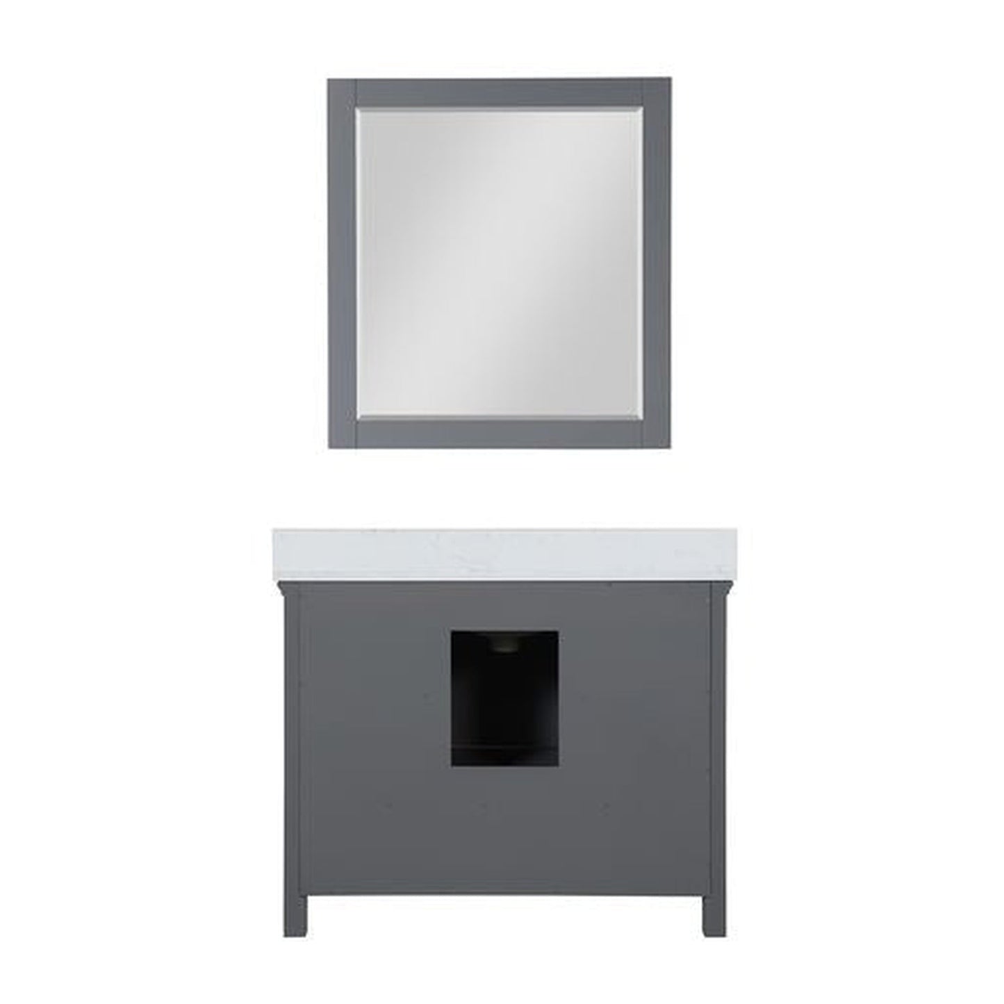 Altair Isla 42" Single Gray Freestanding Bathroom Vanity Set With Mirror, Aosta White Composite Stone Top, Rectangular Undermount Ceramic Sink, and Overflow