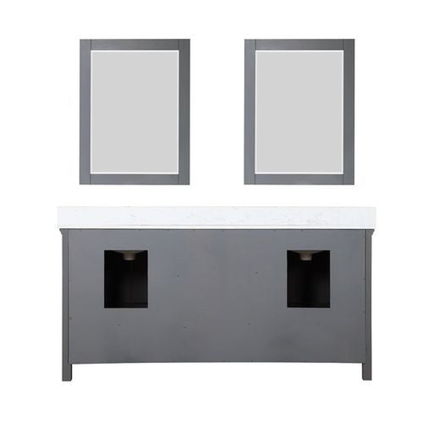 Altair Isla 72" Double Gray Freestanding Bathroom Vanity Set With Mirror, Aosta White Composite Stone Top, Two Rectangular Undermount Ceramic Sinks, and Overflow