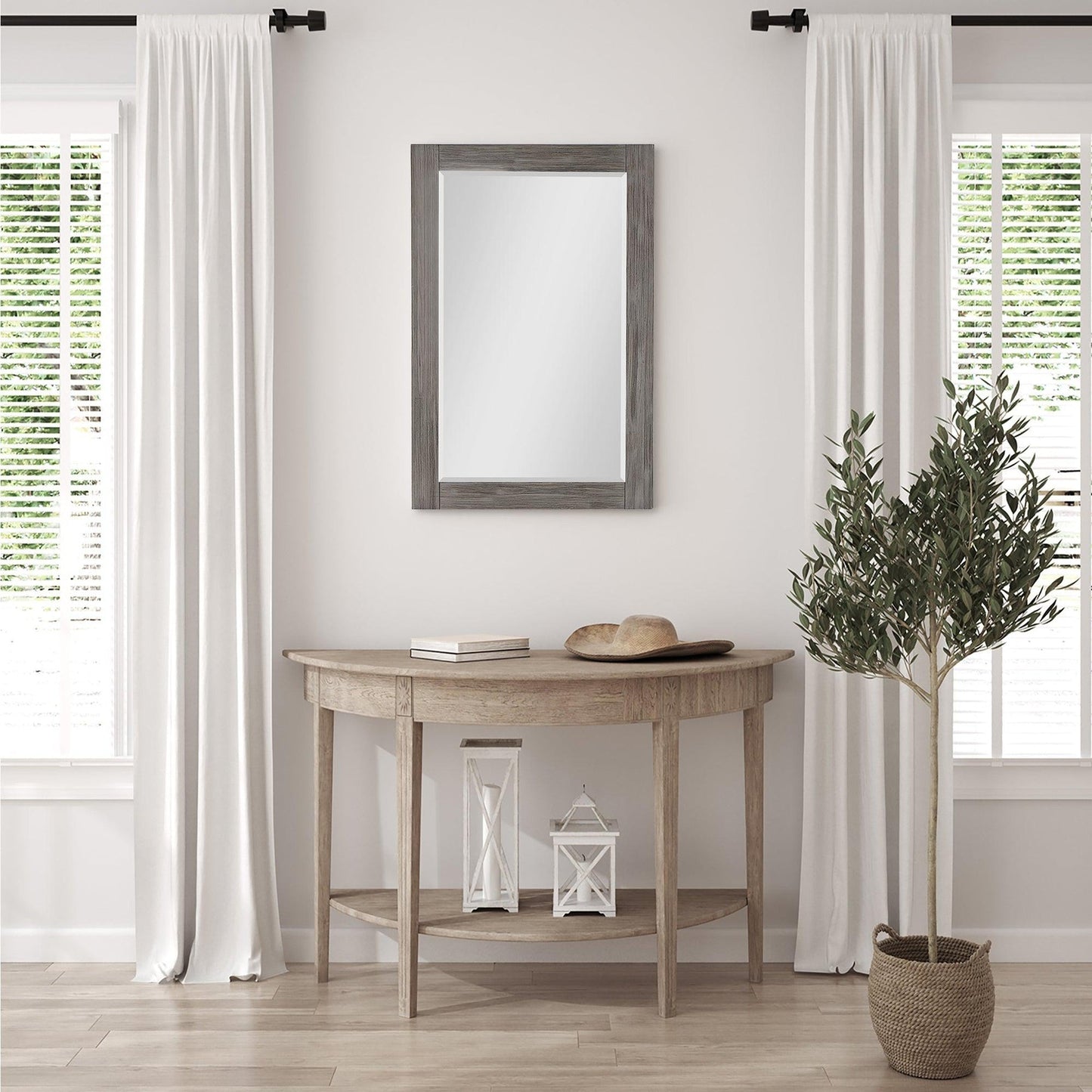 Altair Ivy 24" x 36" Rectangle Classical Gray Wood Framed Wall-Mounted Mirror