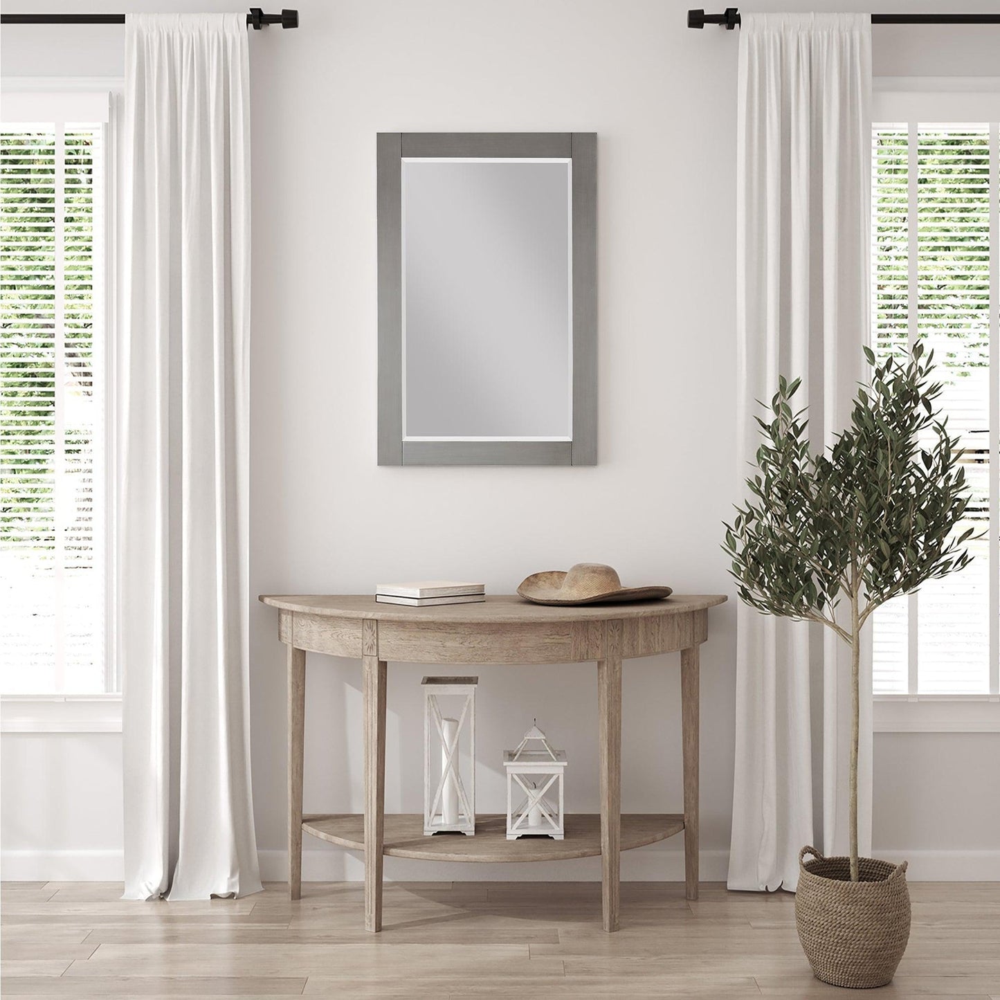 Altair Ivy 24" x 36" Rectangle Gray Pine Wood Framed Wall-Mounted Mirror