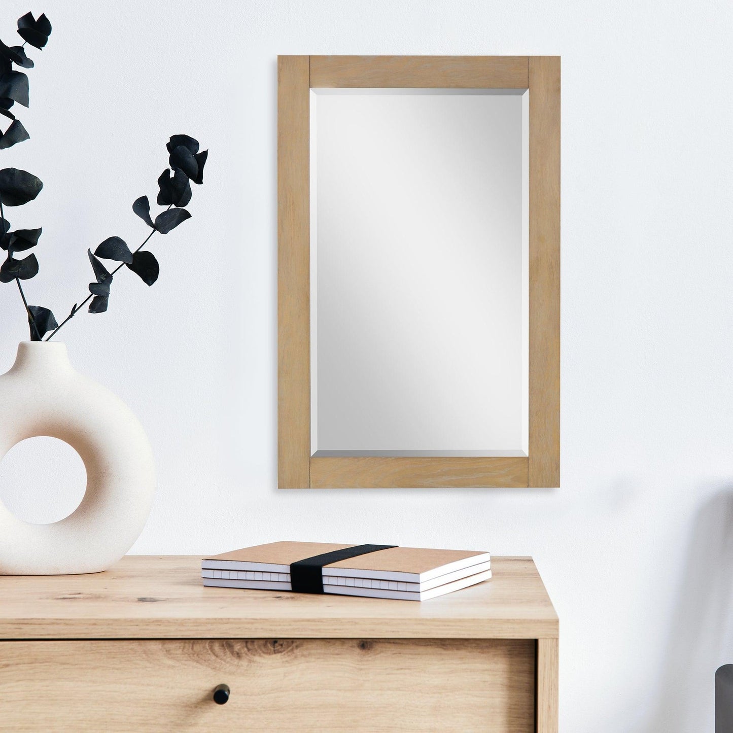 Altair Ivy 24" x 36" Rectangle Washed Oak Wood Framed Wall-Mounted Mirror