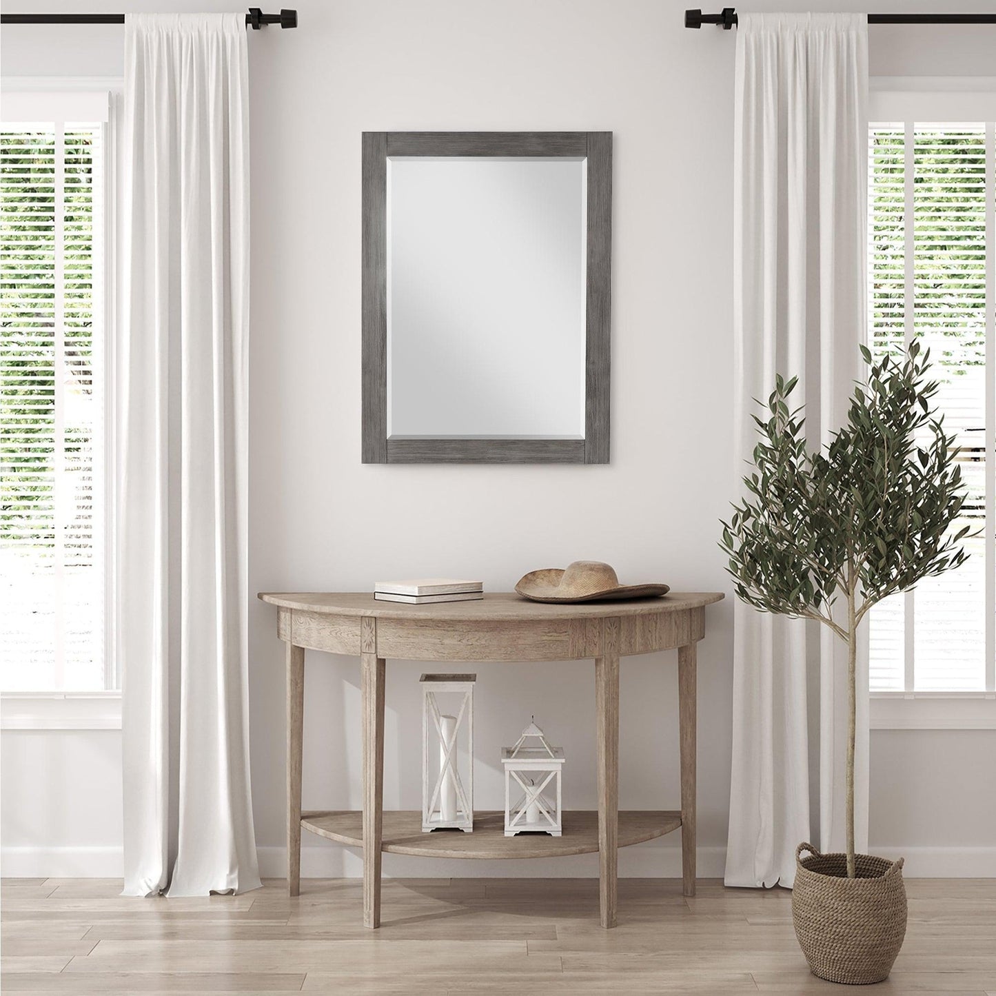 Altair Ivy 27" x 36" Rectangle Classical Gray Wood Framed Wall-Mounted Mirror
