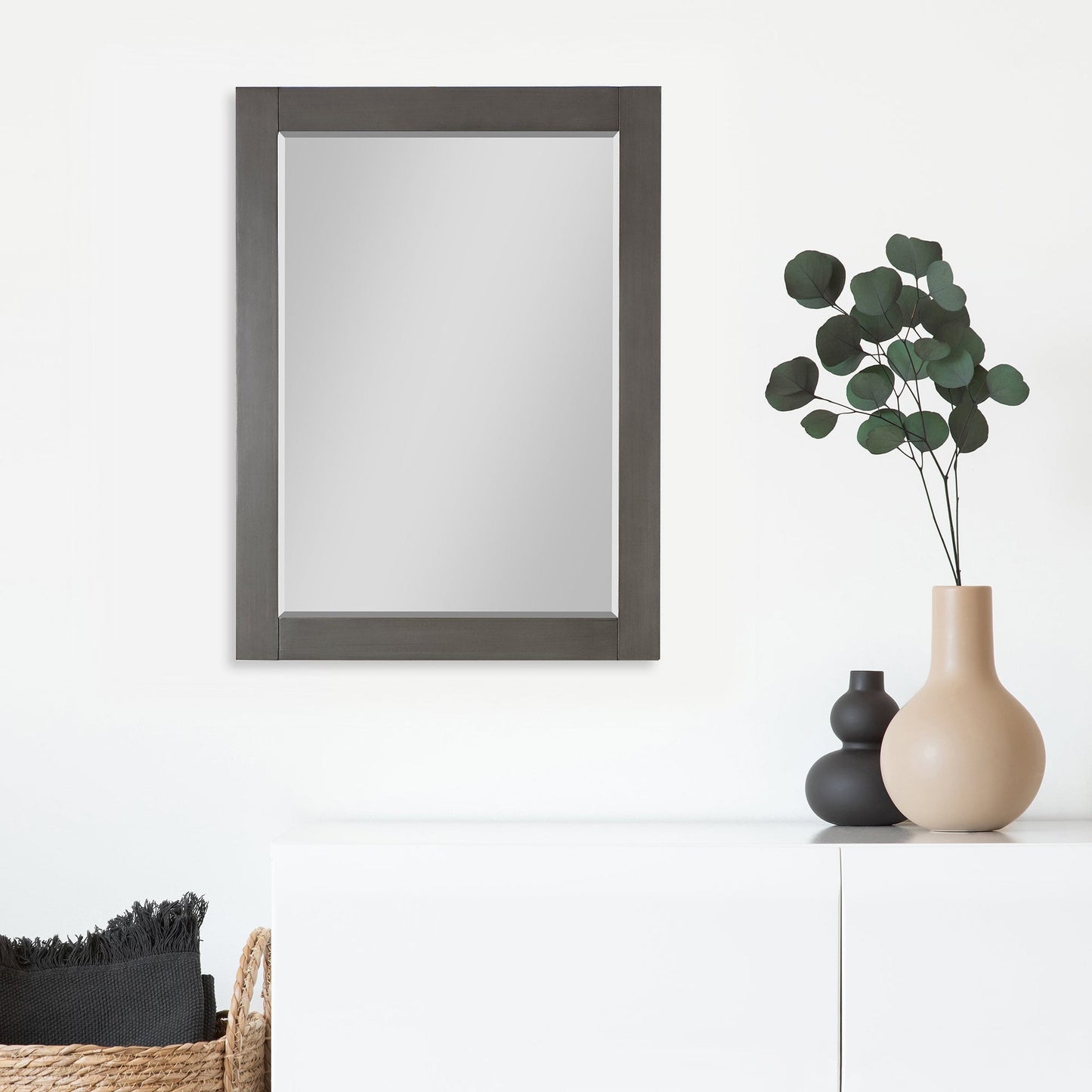Altair Ivy 27" x 36" Rectangle Gray Pine Wood Framed Wall-Mounted Mirror