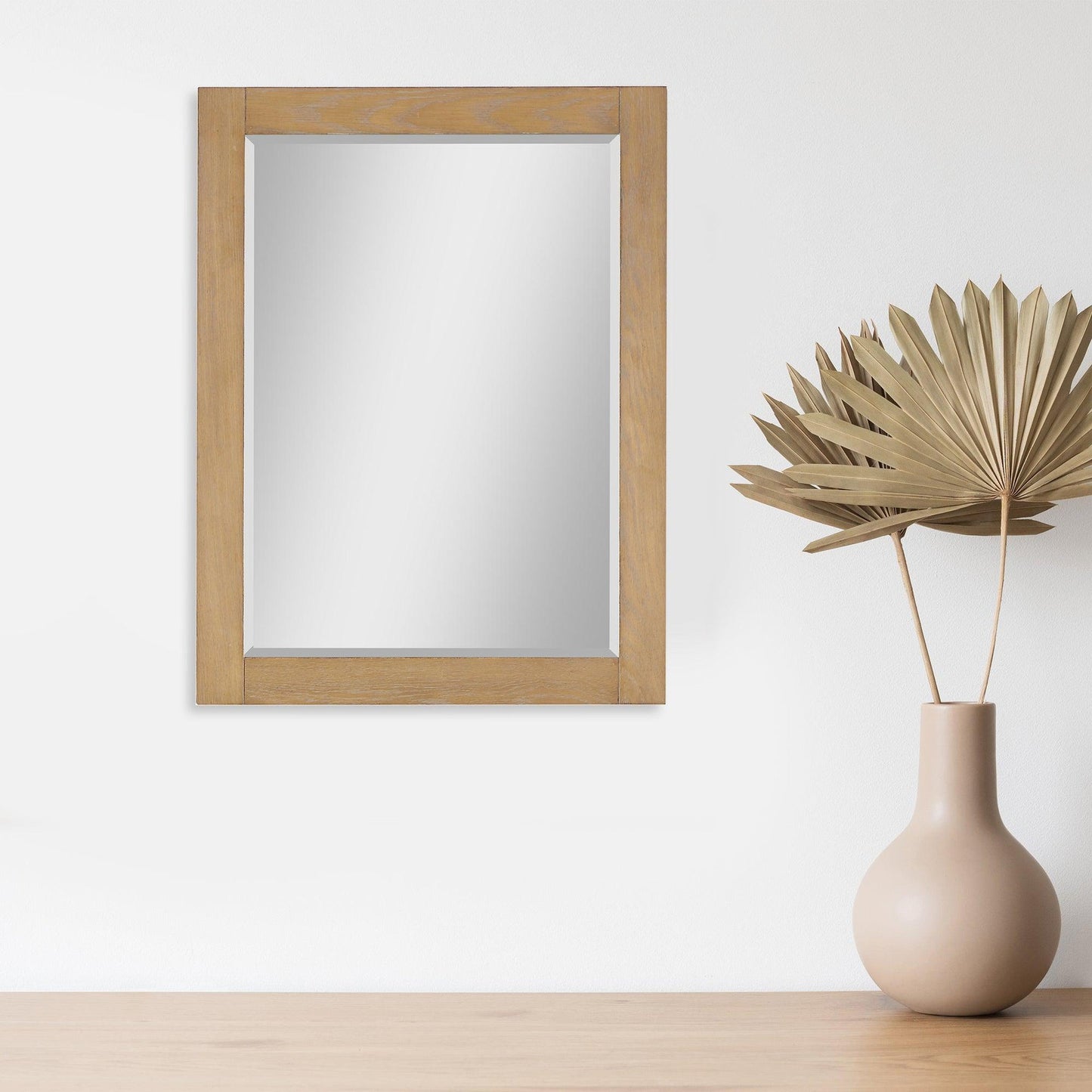 Altair Ivy 27" x 36" Rectangle Washed Oak Wood Framed Wall-Mounted Mirror