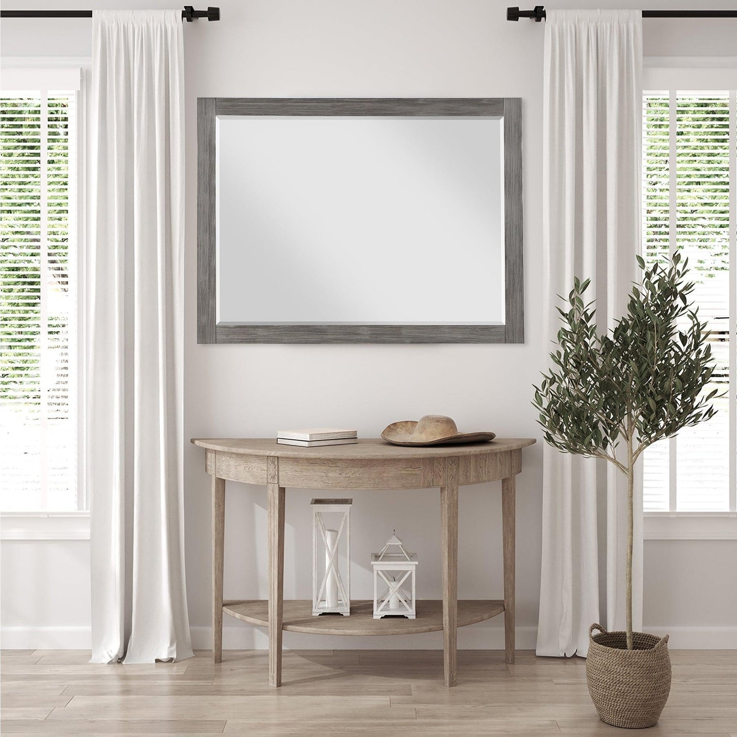 Altair Ivy 48" x 36" Rectangle Classical Gray Wood Framed Wall-Mounted Mirror