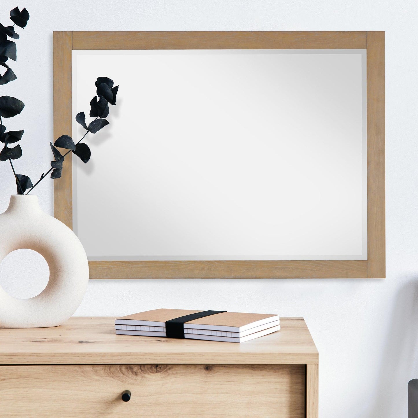 Altair Ivy 48" x 36" Rectangle Washed Oak Wood Framed Wall-Mounted Mirror