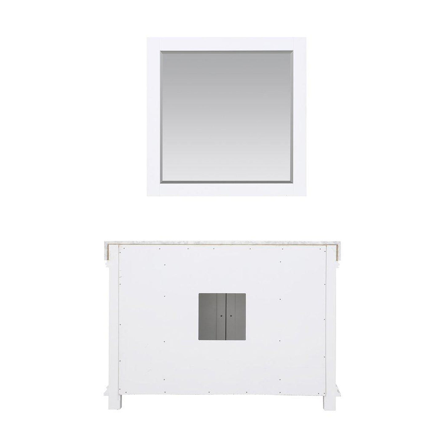 Altair Jardin 48" Single White Freestanding Bathroom Vanity Set With Mirror, Natural Carrara White Marble Top, Rectangular Undermount Ceramic Sink, and Overflow