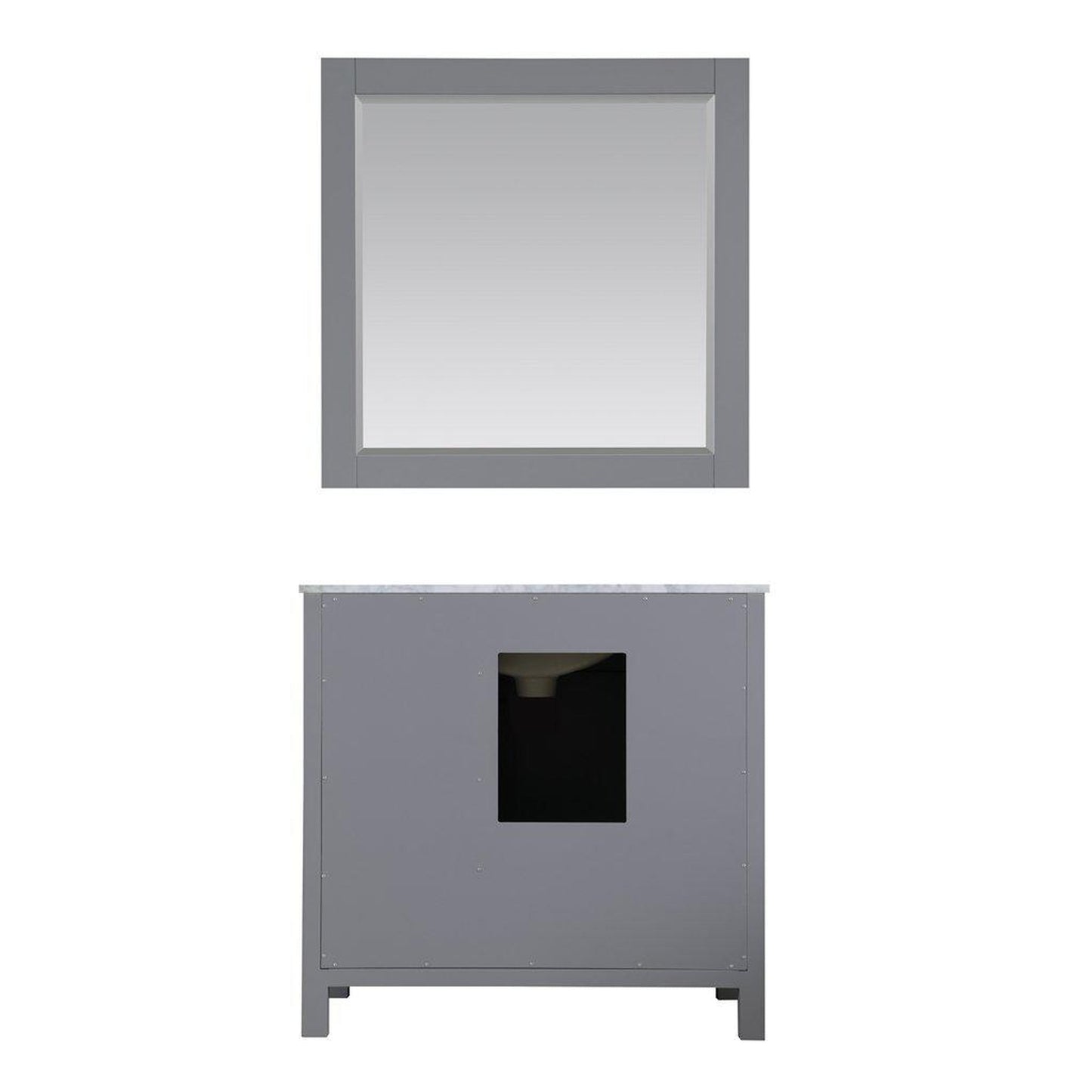 Altair Kinsley 36" Single Gray Freestanding Bathroom Vanity Set With Mirror, Natural Carrara White Marble Top, Rectangular Undermount Ceramic Sink, and Overflow