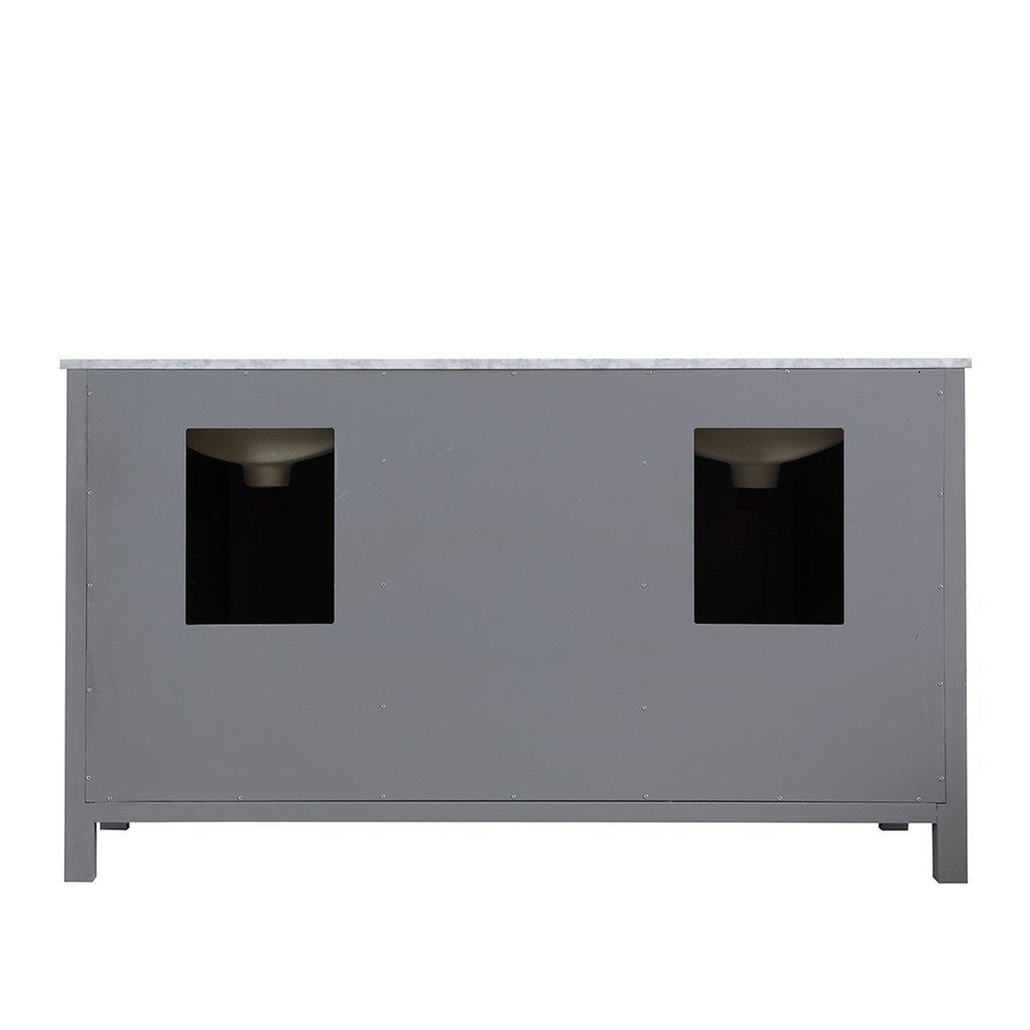 Altair Kinsley 60" Double Gray Freestanding Bathroom Vanity Set With Natural Carrara White Marble Top, Two Rectangular Undermount Ceramic Sinks, and Overflow