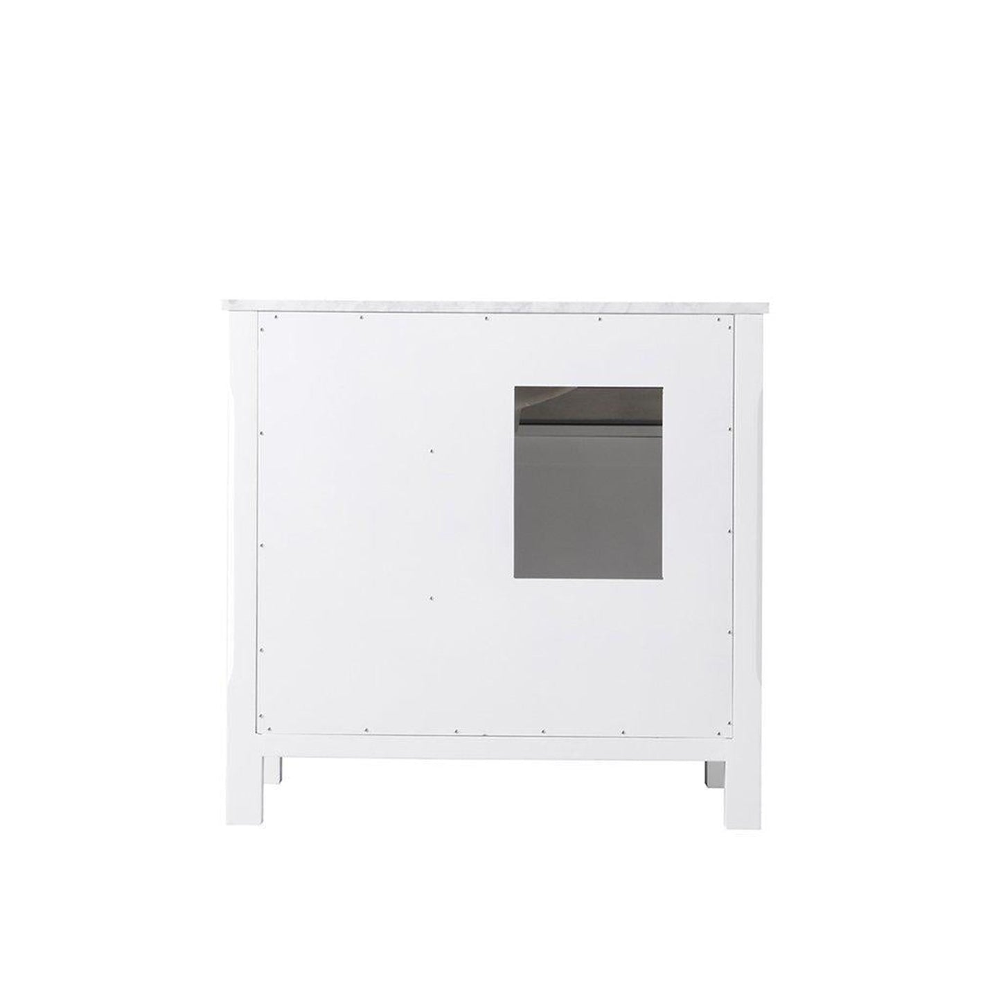 Altair Maribella 36" Single White Freestanding Bathroom Vanity Set With Natural Carrara White Marble Top, Rectangular Undermount Ceramic Sink, and Overflow