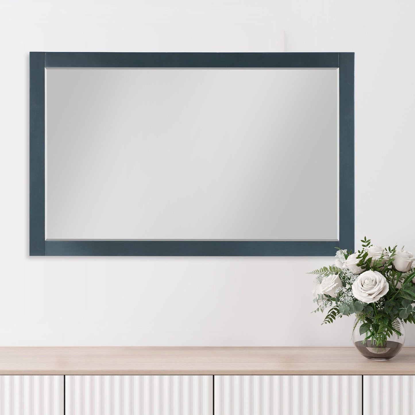 Altair Maribella 57" x 36" Rectangle Classical Blue Wood Framed Wall-Mounted Mirror